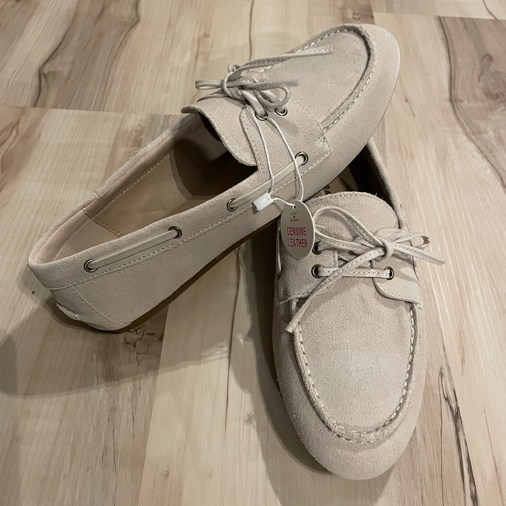 Lucky Brand Lirayne Suede Leather Driving Loafer Moccasin Women’s 8.5 Bone